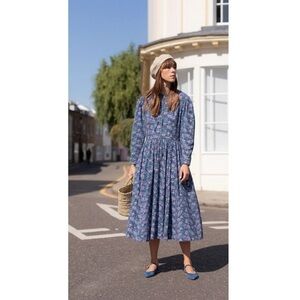 Laura Ashley Vintage 80s Cottagecore Wool Blend Blue Floral Dress S